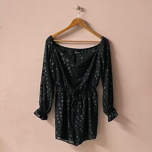 Vintage Y2K Express Black Polka Dotted Long Sleeve Romper Size S EUC